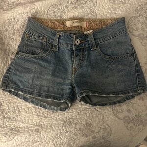 Levi's Blue Jean Shorts with Frayed Hem and Classic Denim Texture
